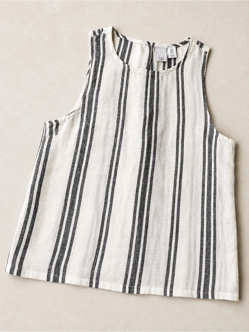 C&C California 100% Linen Striped Sleeveless Back Button Tank Top M - Picture 2 of 10